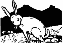 Eierlegender Hase im Feld, Zeichnung um 1925.